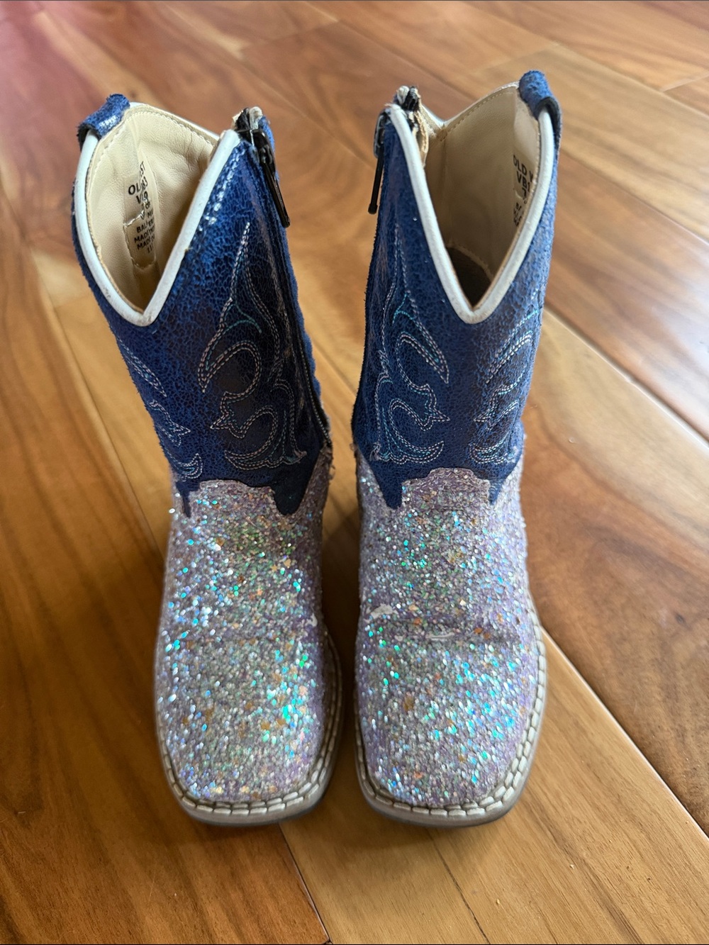 Girls Glitter Old Western Boots in Blue and Purple Size 7 Toddler